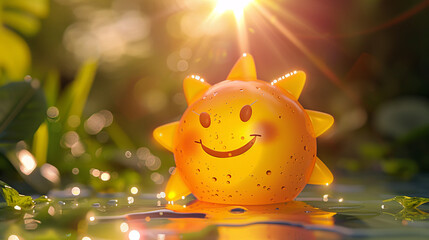 Wall Mural - cheewful cartoon sun cute smile happy funny summer icon 3d illustration 