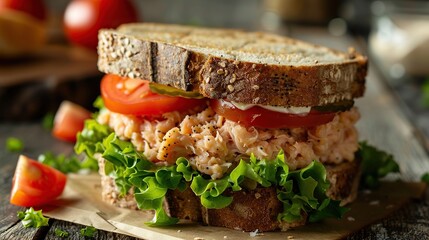 Sticker - tuna sandwich on the table. Generative Ai