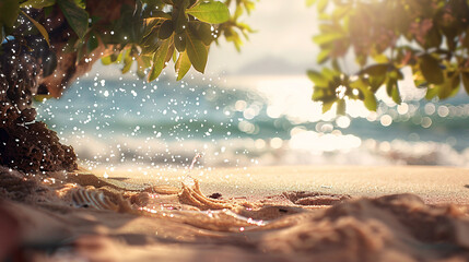 Wall Mural - sand beach sparkling ocean water close up summer backgrouond vacation travel celebration