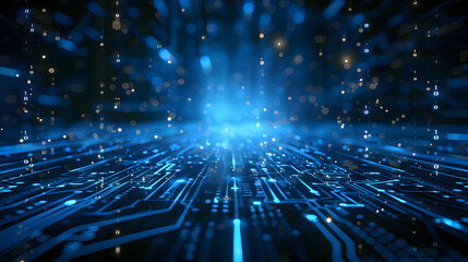 Abstract blue technology background with data flow, networking, connectivity, circuit inspired wallpaper