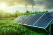 © oleg525 - Generative ai on theme of solar cell panels and wind power farm, way alternative renewable power
