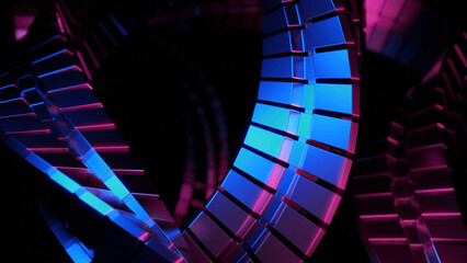 Wall Mural - 3d spiral with rotating metal lines. design. 3d animation of generated metal spiral with rotating li