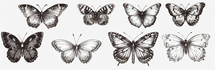 Wall Mural - 
vintage hand drawn illustration of various butterflies, white background