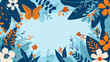 © Ahmad M. - Floral Border Design with Butterflies in Blue and Orange AI generated