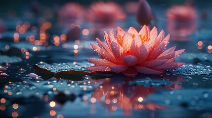 Wall Mural - A vibrant image of a lotus flower floating on water.