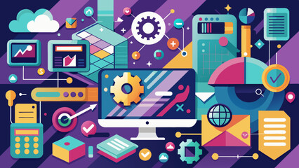 abstract technology background  with laptop and accessories, future technology