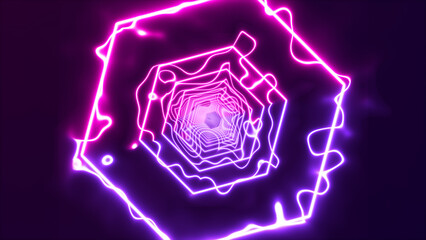 Wall Mural - Tunnel lines of neon light purple abstract geometric shape abstract background. 3d rendering