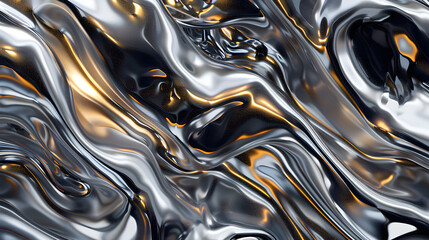 Wall Mural - metallic abstract wavy liquid background. generative ai.