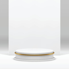 Poster - Elegant 3d white podium pedestal mock up for cosmetic product show presentation realistic vector