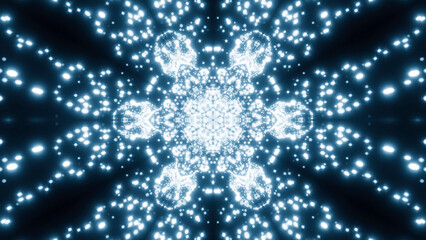 Wall Mural - kaleidoscope of glowing flying stars. design. pulsating ornament pattern with spreading particles.