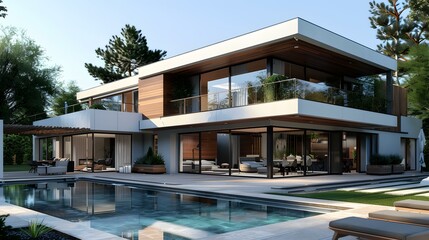 Wall Mural - Modern house with pool and terrace