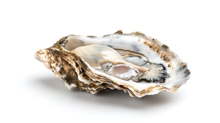 Canvas Print - Fresh oyster with open shell and visible pearl oyster inside. High-quality marine life image for food and nature. Perfect for culinary and educational purposes. AI