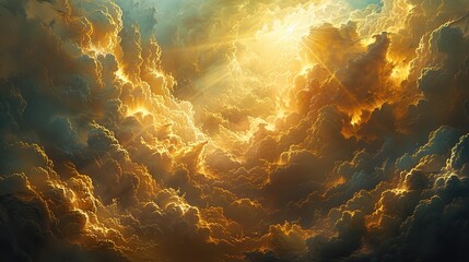 Wall Mural - A drawing of a golden sunbeam breaking through the clouds.