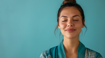 Serene Portrait of Peaceful Young Female Reiki Practitioner in Tranquil Meditation