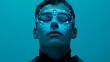 © ismael - man with virtual reality glasses on a blue background