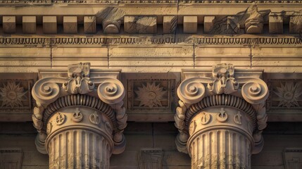 Wall Mural - A close-up of the intricate geometric patterns adorning the facade of a Greek temple