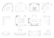 © dps studio - bed furniture icon interior plan view top set vector. architecture house line home outline apartment collection isolated layout design project blueprint.