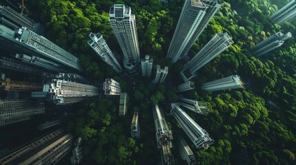 Wall Mural - A cluster of skyscrapers rising above a dense urban jungle