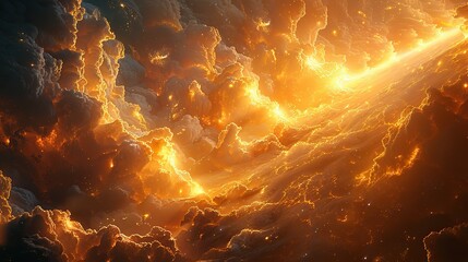 Wall Mural - A celestial landscape bathed in golden light.