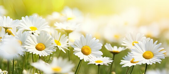 Sticker - Floral background with a summer field of daisies featuring copy space image