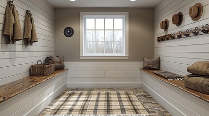 Wall Mural - Blank style mudroom with functional storage clean surfaces and a minimalist bench