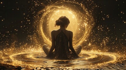 Wall Mural - A golden halo surrounding a meditative figure.