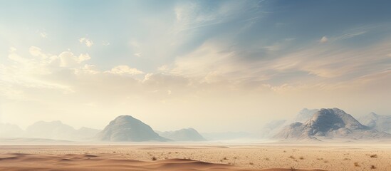 Wall Mural - A mountainous terrain surrounded by desert with a cloudy sky above perfect for a copy space image