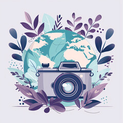 Wall Mural - World photography day vector, banner. Social media post template with camera design in line art design for world photography day design.
