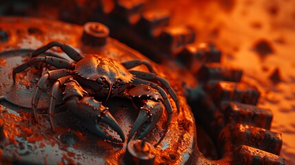 Wall Mural - the rust programming language concept, featuring a rusty gear with a crab perched on top, symbolizin