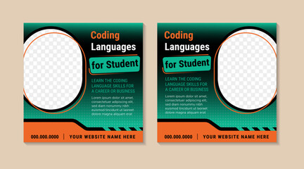 Wall Mural - collection of coding language for student square banner design template. diagonal space for photo co
