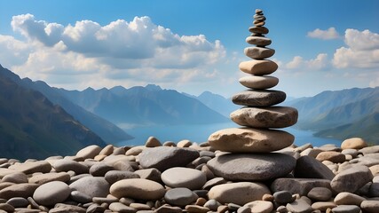 Wall Mural - Tower made of stones symbolize inner balance and serenity