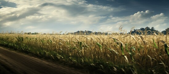 Canvas Print - Driving over stalks in a rural setting with a copy space image provides a unique perspective on agricultural activities