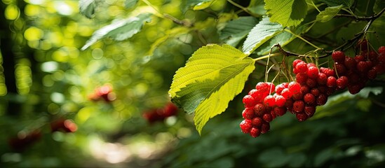 Poster - The initial berries in a woodland setting during the summer with a beautifully captured copy space image