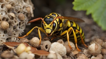 Wall Mural - Wasp sits on wasp nest