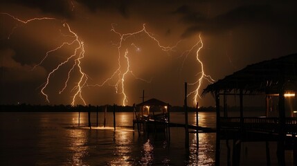 Wall Mural - the dark silhouette of the catatumbo river is transformed into a dazzling light show by the continuo