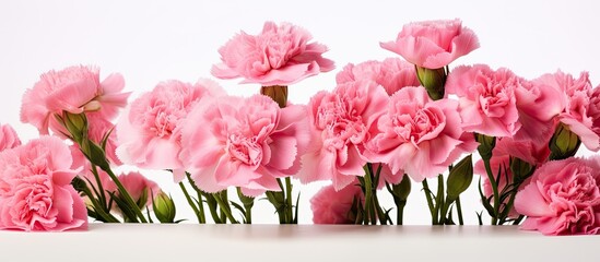 Canvas Print - pink turkish carnation flowers with copy space image on white backdrop