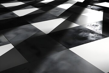 Canvas Print - A monochrome patchwork of 3D-rendered parallelograms with a shadow effect