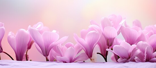 Sticker - Pink cyclamen flowers with beautiful hues blooming against a copy space image