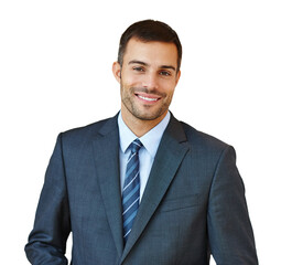 Wall Mural - Portrait, pride or happy businessman in studio for corporate company or job on white background. Confident, smile and face of professional entrepreneur, consultant and salesman in suit for career