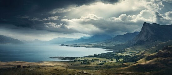 crimea boasts an impressive landscape featuring a mountain lake under a dramatic stormy sky ideal fo