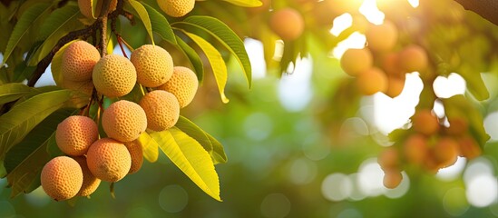 The Longan fruit tree is a close relative of the lychee with a similar appearance and flavor. Copy space image. Place for adding text and design