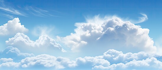 Sticker - A serene blue sky with fluffy white clouds is an ideal choice for a background image on a website or in artwork due to its calming and peaceful nature. Copy space image