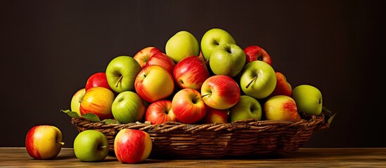Wall Mural - basket with red green and yellow apples showcasing a copy space image