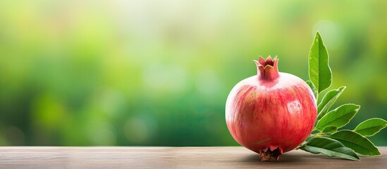 Wall Mural - unripe green pomegranate fruit with a blurred background featuring a copy space image
