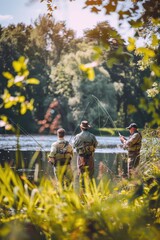 Wall Mural - Fishermen catch fish while fishing. Selective focus.