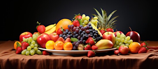 Canvas Print - Plate containing a variety of colorful fruits with a copyspace image