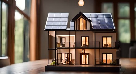 Poster - House model with solar panels.