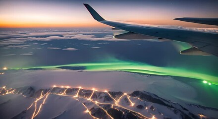 Poster - Plane flying over northern lights.