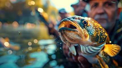 Wall Mural - Fishermen catch fish while fishing. Selective focus.