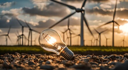 Wall Mural - Light bulb next to wind turbines.